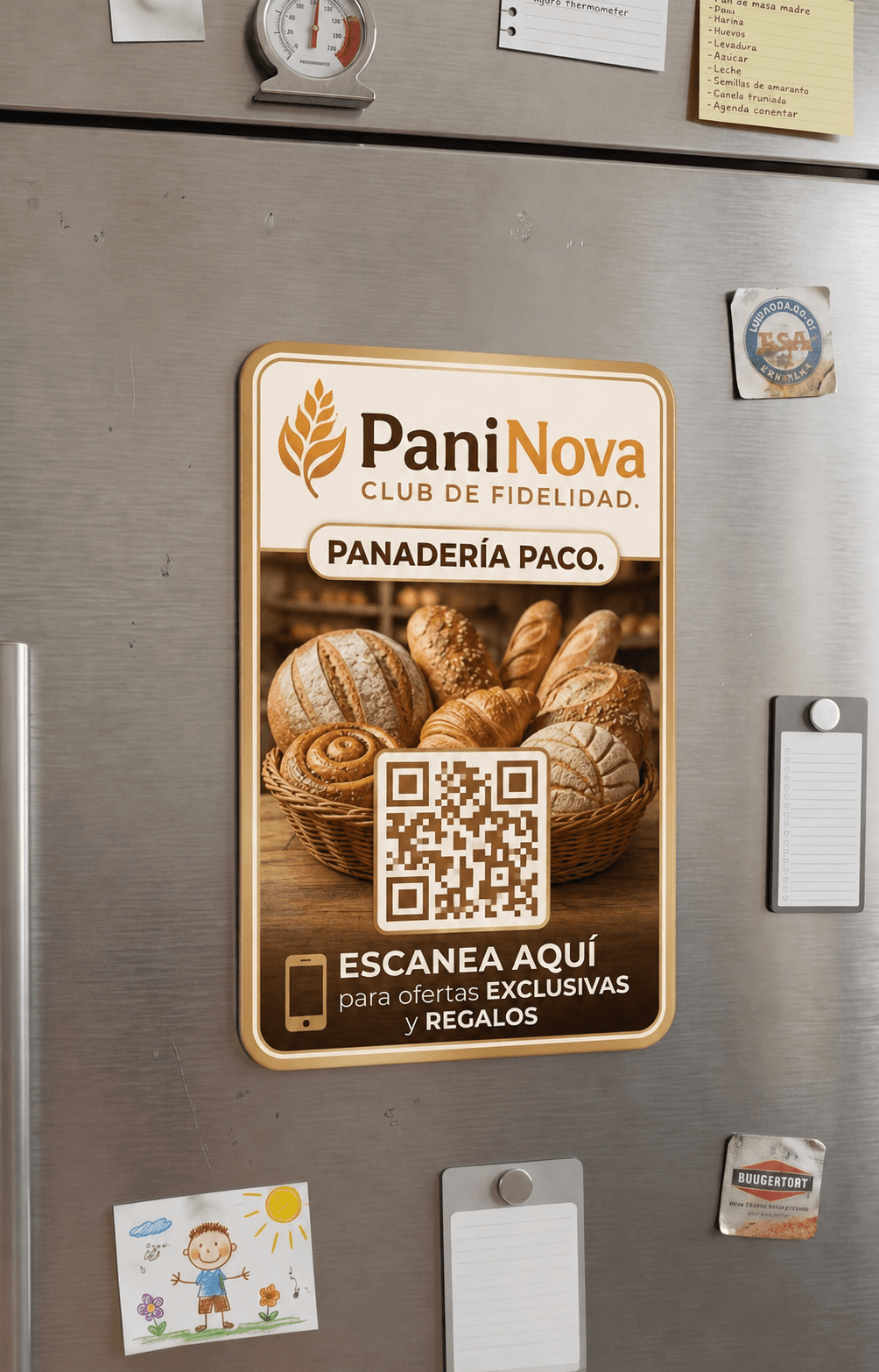 Imán de PaniNova en la nevera de un cliente